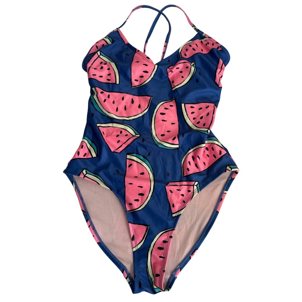 Tea Collection Watermelon Print One Piece Swimsuit Blue Pink Medium nn